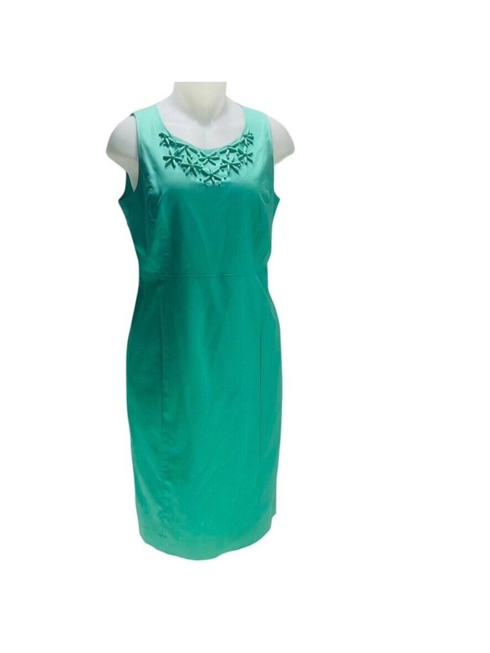 Rafaella Sleeveless Dress With Floral Applique Detail Size 8 Teal Cotton Blend